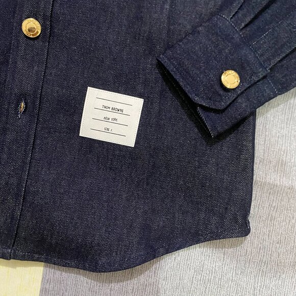 Thom Browne Unisex Navy Denim Button Down Shirt - Picture 5 of 10